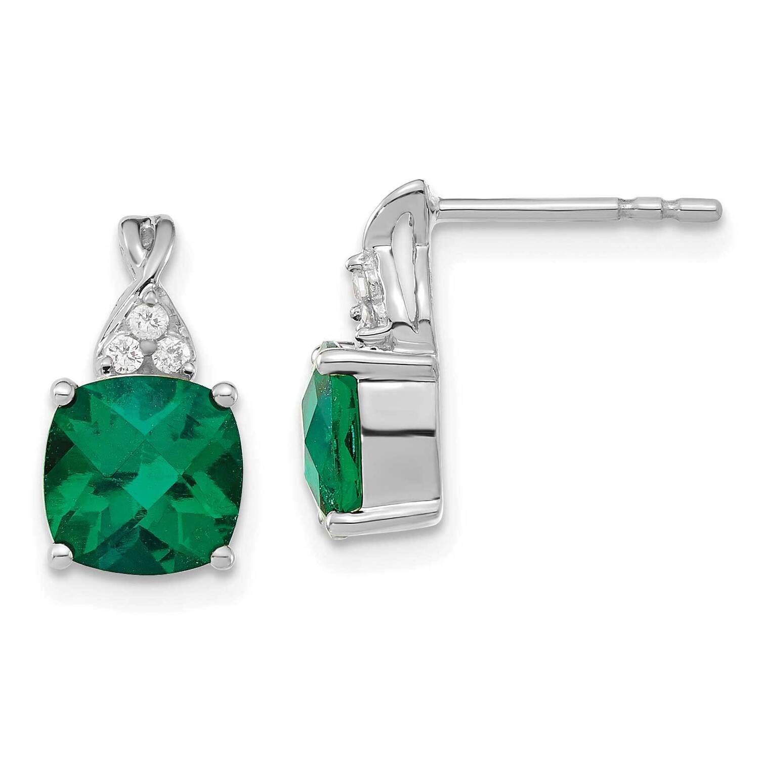 Checkerboard Created Emerald Diamond Earrings 14k White Gold EM4393-CEM-006-WA, MPN: EM4393-CEM-006…
