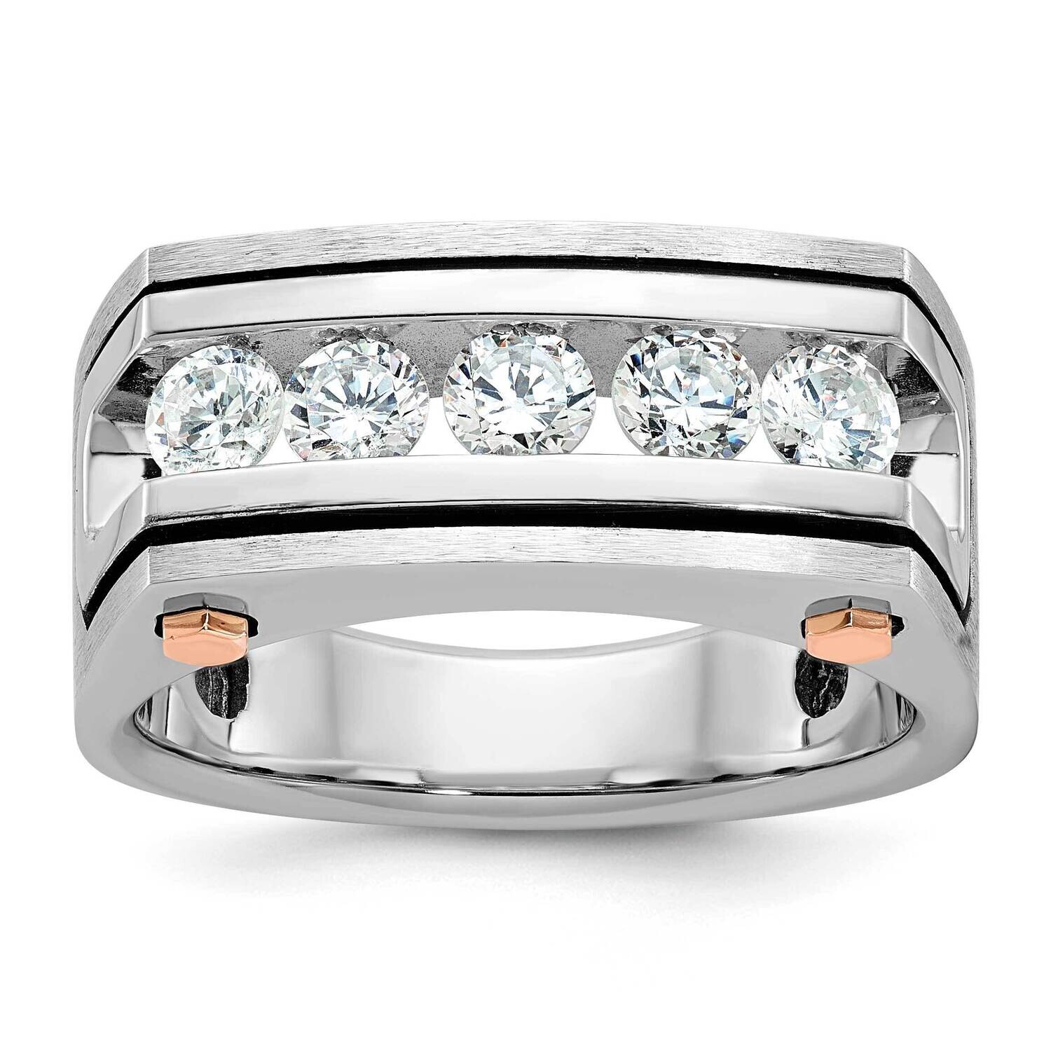 Ibgoodman Rose Gold Men&#39;s Polished Satin Grooved 5-Stone Ring Mounting 14k White Gold B64049-4WR by…