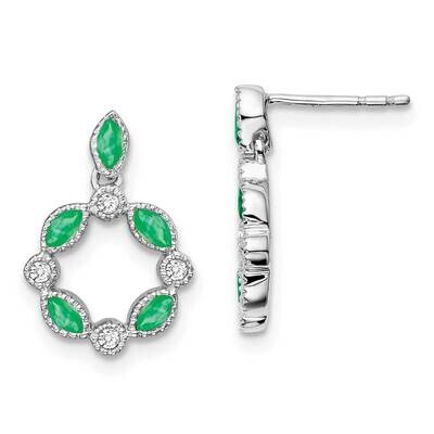 Emerald Diamond Dangle Earrings 14k White Gold EM7206-EM-010-WA, MPN: EM7206-EM-010-WA, 191101843037