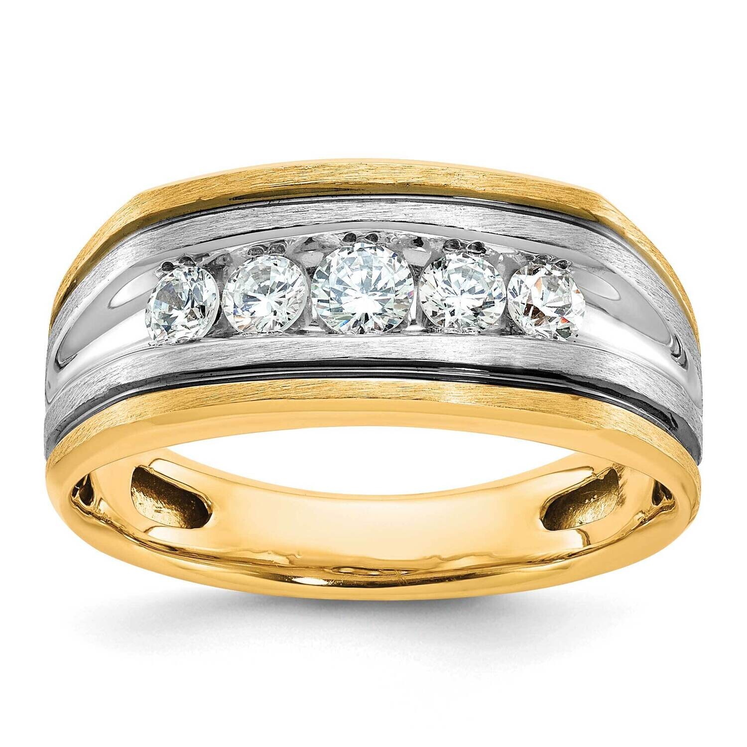 Ibgoodman Black Rhodium Men&#39;s Polished Satin Grooved 5-Stone 1/2 Carat A Quality Diamond Ring 10k T…