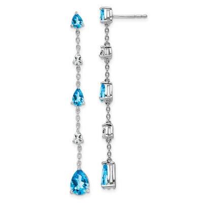 Blue Topaz White Topaz Dangle Earrings 14k White Gold EM7090-BT-WA, MPN: EM7090-BT-WA, 191101840210