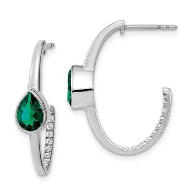 Pear Created Emerald Diamond J-Hoop Earrings 14k White Gold EM7215-EM-018-WA, MPN: EM7215-EM-018-WA…