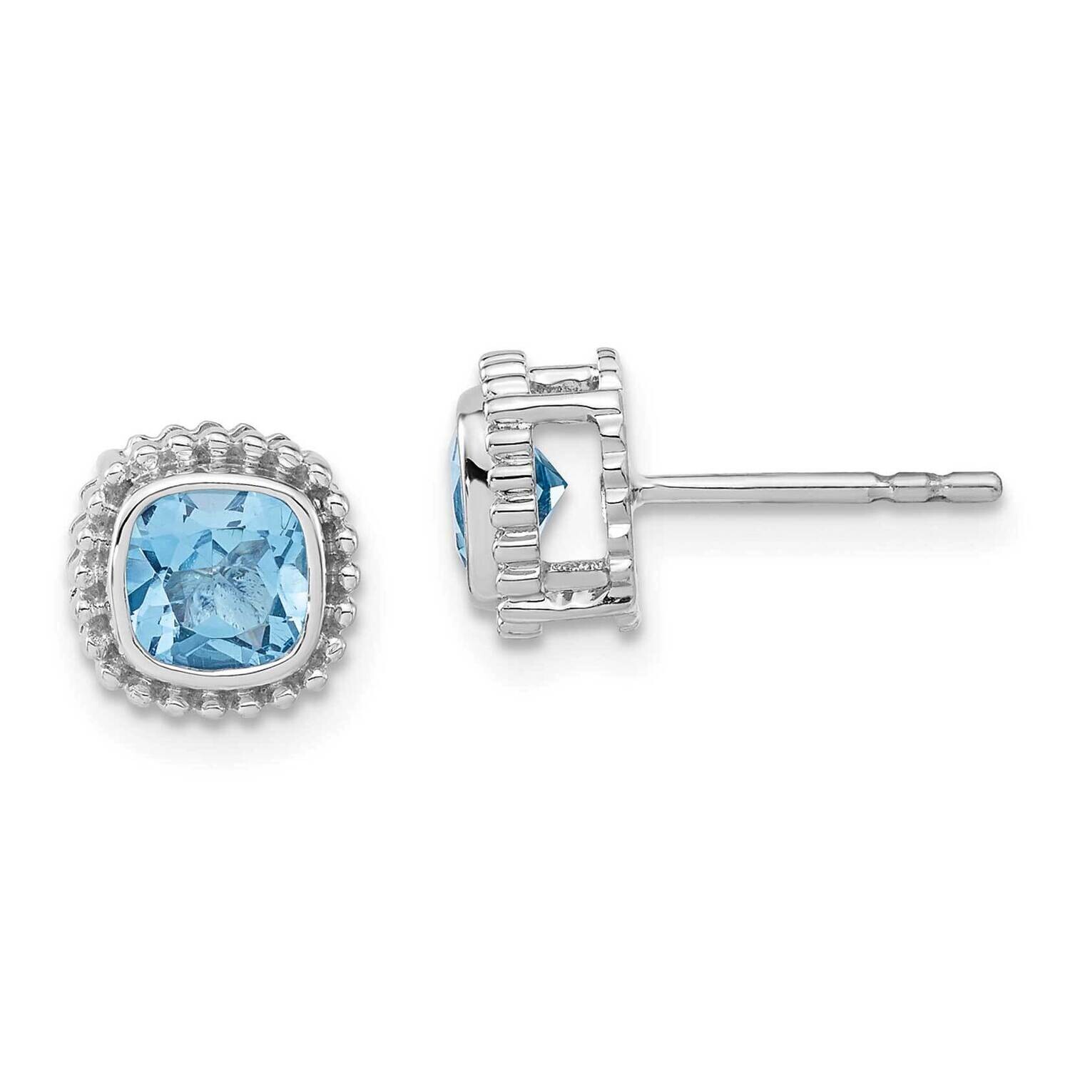 Cushion Blue Topaz Earrings 10k White Gold EM7201-BT-1W, MPN: EM7201-BT-1W, 191101834486
