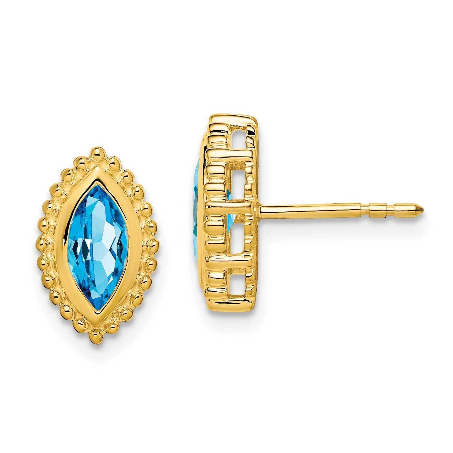 Marquise Blue Topaz Post Earrings 14k Gold EM7204-BT-Y, MPN: EM7204-BT-Y, 191101842870