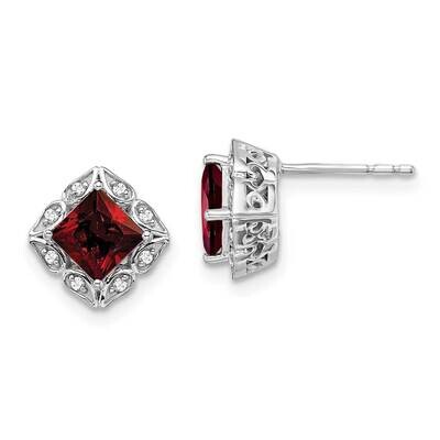 Square Garnet Diamond Earrings 14k White Gold EM7082-GA-008-WA, MPN: EM7082-GA-008-WA, 191101839740