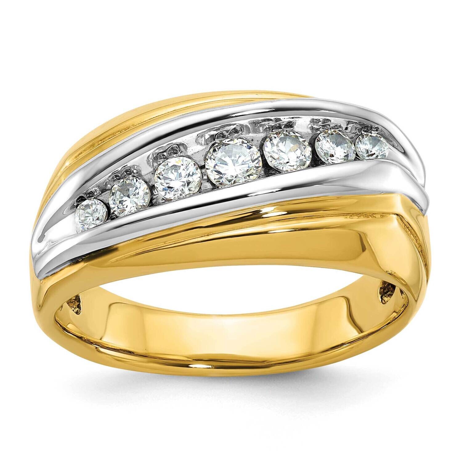 Ibgoodman Men&#39;s Polished Grooved Graduated 7-Stone Ring Mounting 14k Two-Tone Gold B63198-4YW by IB…