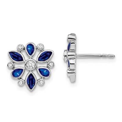 Sapphire Diamond Post Earrings 14k White Gold EM7219-SA-013-WA, MPN: EM7219-SA-013-WA, 191101843419