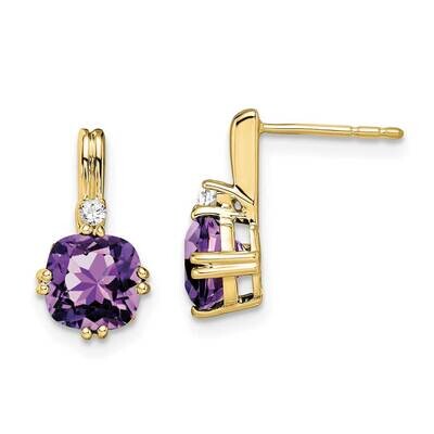 Cushion Amethyst Diamond Earrings 10k Gold EM7083-AM-004-1YA, MPN: EM7083-AM-004-1YA, 191101834219