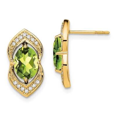 Peridot Diamond Post Earrings 14k Gold EM7088-PE-014-YA, MPN: EM7088-PE-014-YA, 191101840135