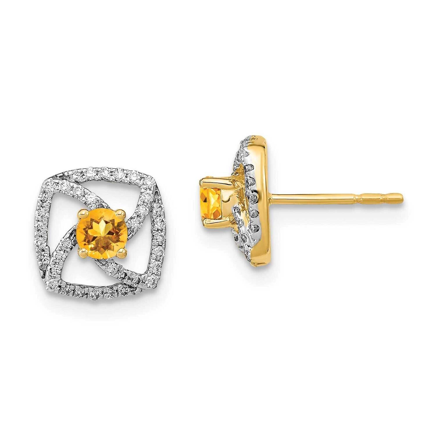 Diamond Citrine Square Post Earrings 14k Polished Gold EM6900-CI-020-YA, MPN: EM6900-CI-020-YA, 191…