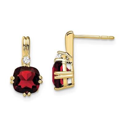 Cushion Garnet Diamond Earrings 10k Gold EM7083-GA-004-1YA, MPN: EM7083-GA-004-1YA, 191101834271