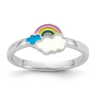 Rh-Plated Multi-Color Enameled Rainbow Children&#39;s Ring Sterling Silver QR7431, MPN: QR7431,