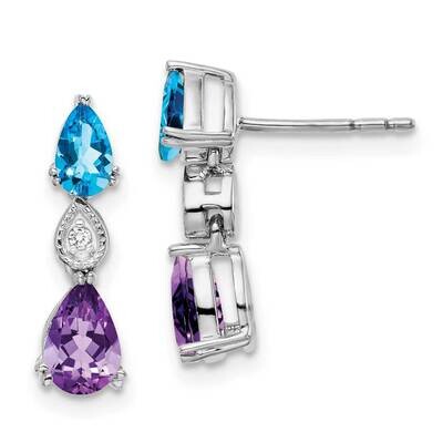 Blue Topaz/Amethyst/Diamond Earrings 14k White Gold EM7131-BT_AM-002-WA, MPN: EM7131-BT_AM-002-WA, …