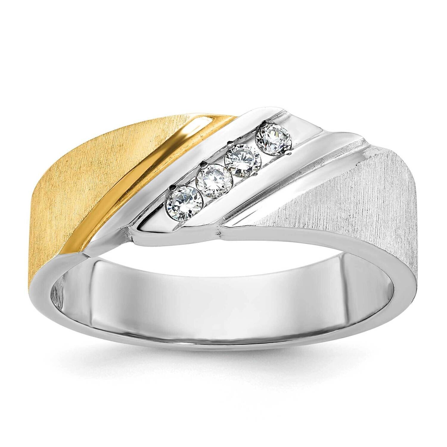 Ibgoodman Men&#39;s Polished Satin Grooved 4-Stone Ring Mounting 14k Two-Tone Gold B61393-4WY by IBGood…