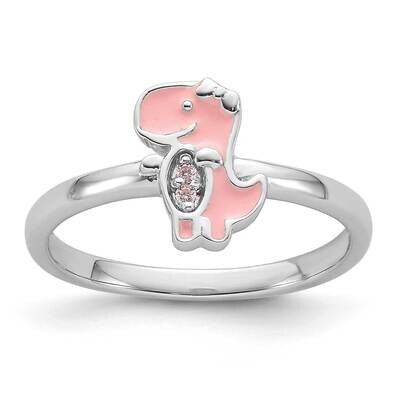 Pink Enamel &amp; CZ Dinosaur Children&#39;s Ring Sterling Silver Rhodium-Plated QR7435, MPN: QR7435,