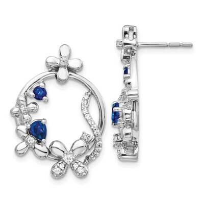 Diamond &amp; Sapphire Flower Earrings 14k White Gold EM3986-SA-025-WA, MPN: EM3986-SA-025-WA, 19110183…