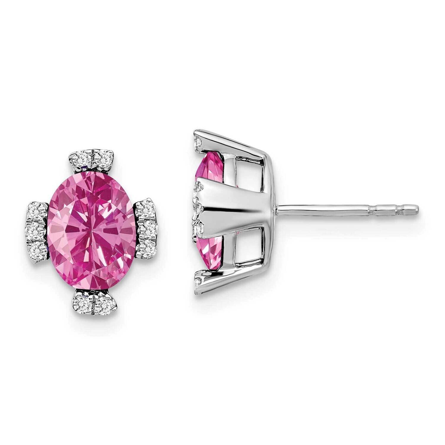 Oval Created Pink Sapphire Diamond Earrings 14k White Gold EM7105-CPS-016-WA, MPN: EM7105-CPS-016-W…