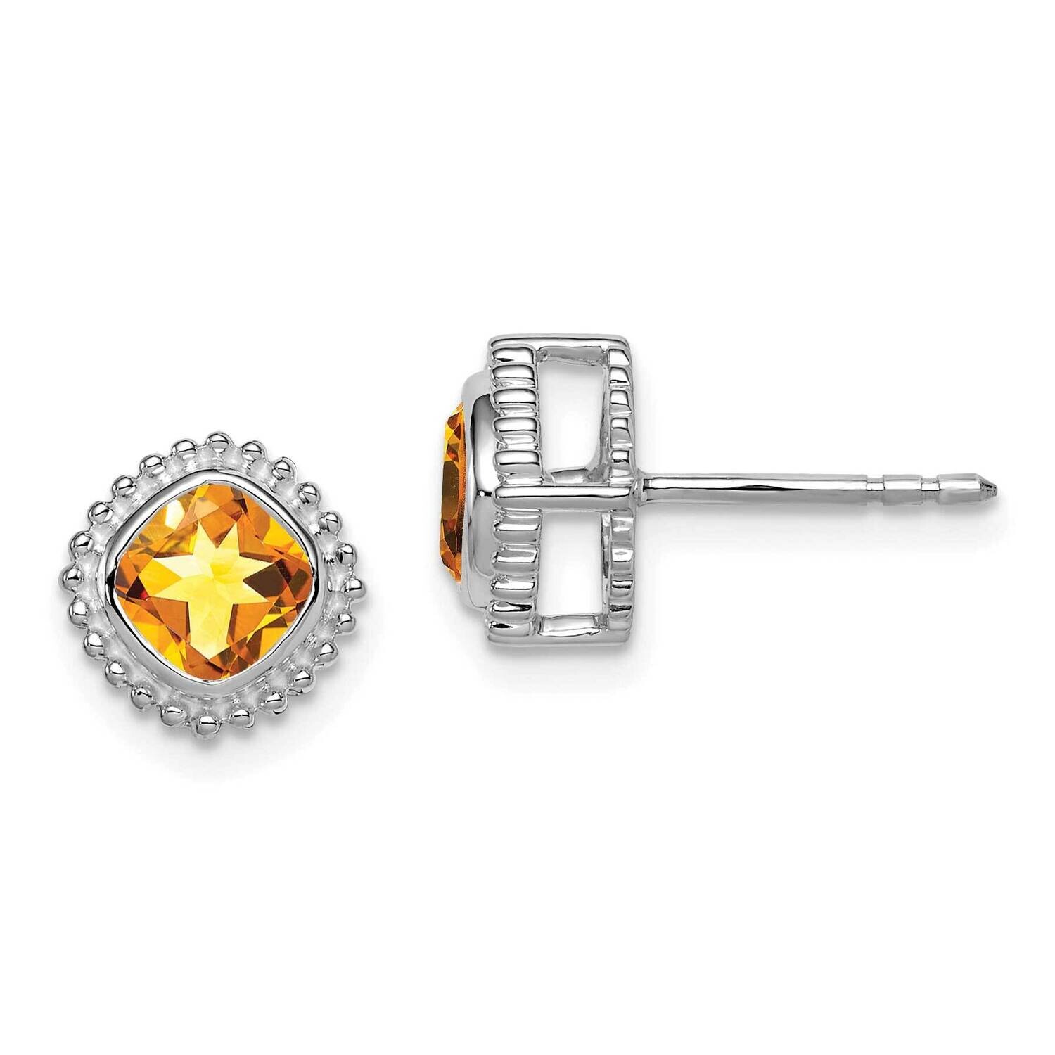 Cushion Citrine Earrings 14k White Gold EM7201-CI-W, MPN: EM7201-CI-W, 191101842405