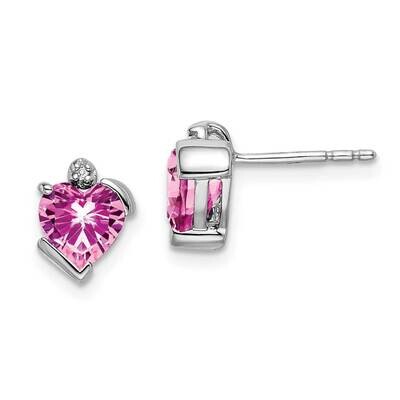 Created Pink Sapphire Diamond Heart Earrings 14k White Gold EM7028-CPS-001-WA, MPN: EM7028-CPS-001-…