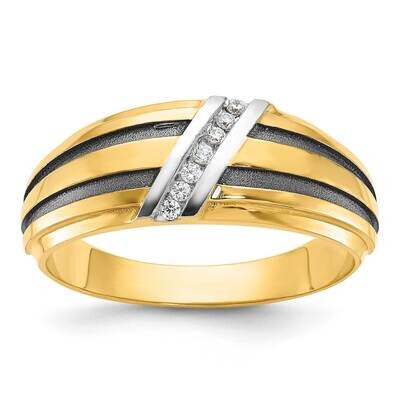 Ibgoodman White Black Rhodium Men&#39;s Polished Satin Grooved 1/20 Carat A Quality Diamond Ring 10k Go…