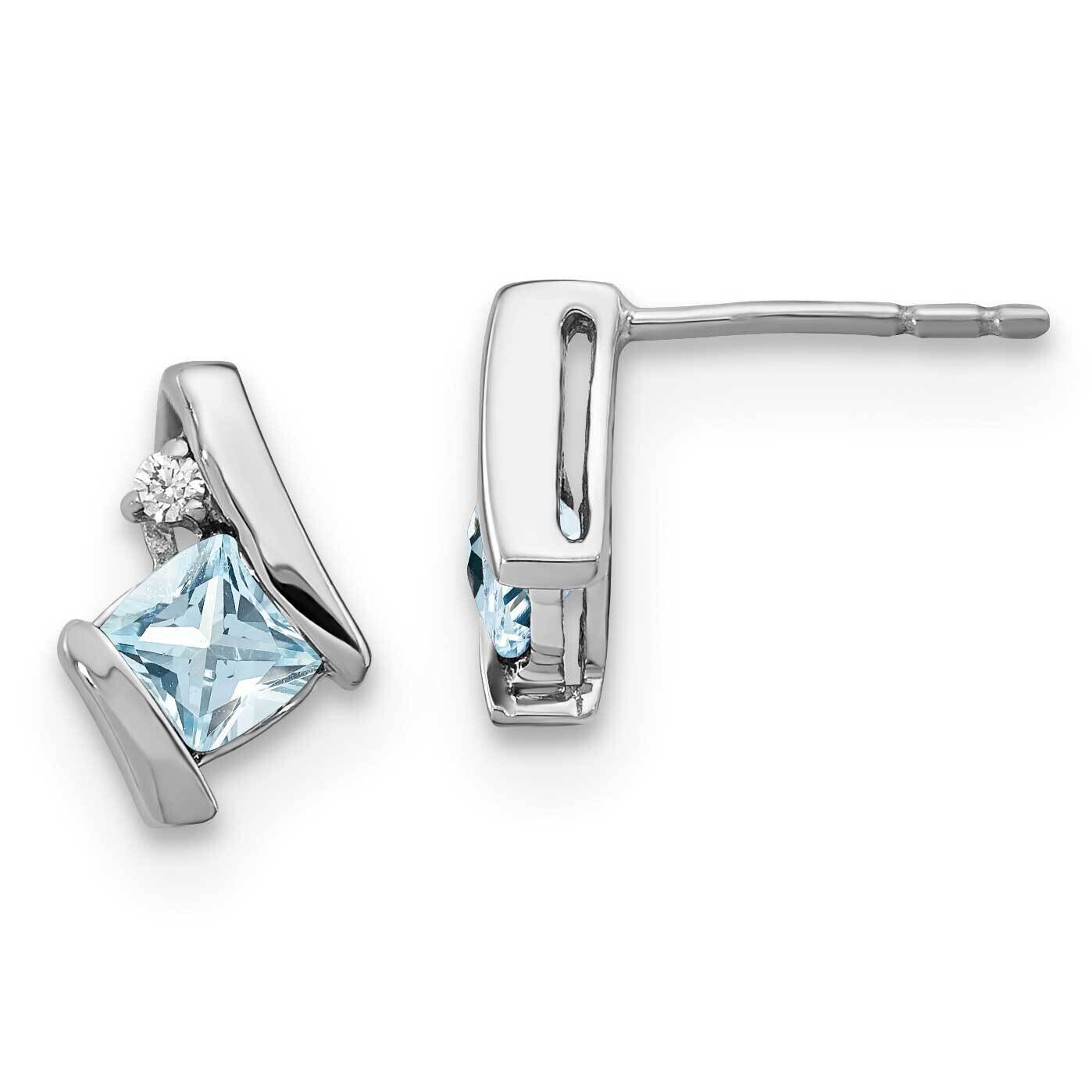 Cushion Aquamarine Diamond Earrings 14k White Gold EM7398-AQ-003-WA, MPN: EM7398-AQ-003-WA,