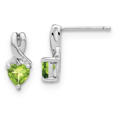Peridot Diamond Earrings Sterling Silver Rhodium-Plated EM7401-PE-002-SSA, MPN: EM7401-PE-002-SSA,