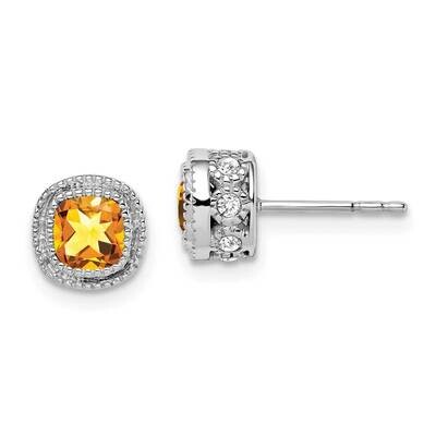 Cushion Citrine Diamond Earrings 10k White Gold EM7092-CI-019-1WA, MPN: EM7092-CI-019-1WA, 19110183…