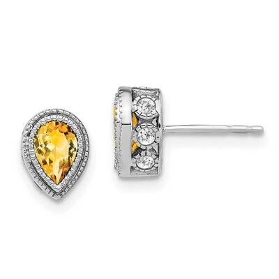 Pear Citrine Diamond Earrings 14k White Gold EM7094-CI-032-WA, MPN: EM7094-CI-032-WA, 191101840654