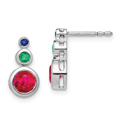 Ruby Emerald Sapphire Earrings 14k White Gold EM7221-RSE-W, MPN: EM7221-RSE-W, 883957968995