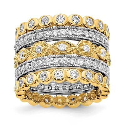 Cheryl M Gold-Plated Brilliant-Cut CZ 5 Piece Eternity BRing Set Sterling Silver Rhodium-Plated QCM…