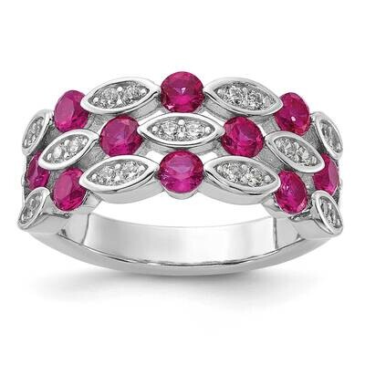 Cheryl M Fancy Brilliant-Cut Lab Created Ruby Brilliant-Cut White CZ Ring Sterling Silver Rhodium-P…
