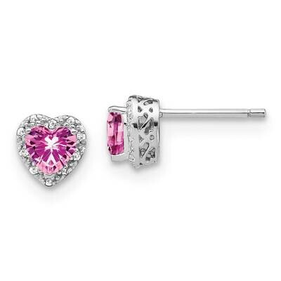 Rhod-Plated Created Pink Sapphire/Diamond Earrings Sterling Silver EM7400-CPS-010-SSA, MPN: EM7400-…