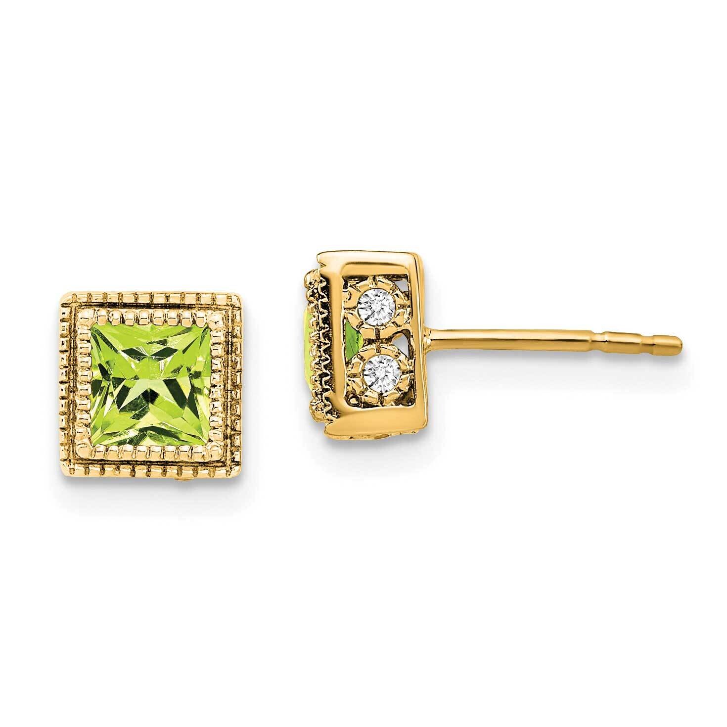 Square Peridot Diamond Earrings 14k Gold EM7096-PE-016-YA, MPN: EM7096-PE-016-YA, 191101840968