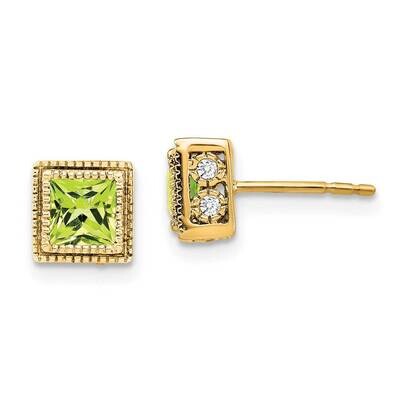 Square Peridot Diamond Earrings 14k Gold EM7096-PE-016-YA, MPN: EM7096-PE-016-YA, 191101840968
