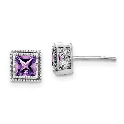 Square Amethyst Diamond Earrings 14k White Gold EM7096-AM-016-WA, MPN: EM7096-AM-016-WA, 1911018408…