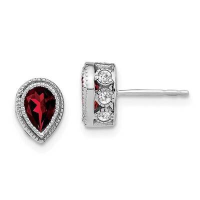 Pear Garnet Diamond Earrings 14k White Gold EM7094-GA-032-WA, MPN: EM7094-GA-032-WA, 191101840692