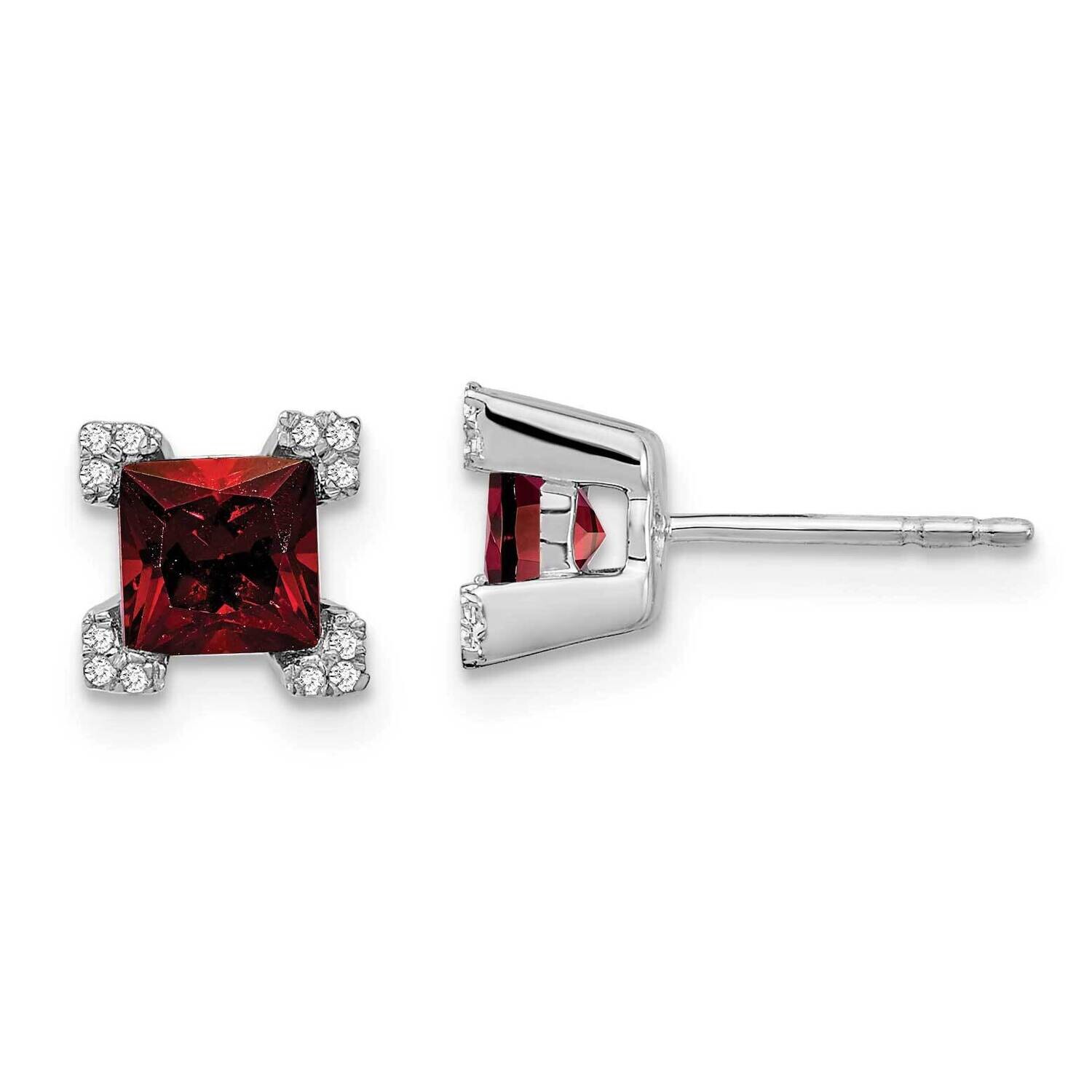 Square Garnet Diamond Earrings 14k White Gold EM7103-GA-007-WA, MPN: EM7103-GA-007-WA, 191101841385