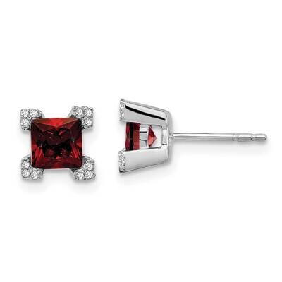 Square Garnet Diamond Earrings 14k White Gold EM7103-GA-007-WA, MPN: EM7103-GA-007-WA, 191101841385