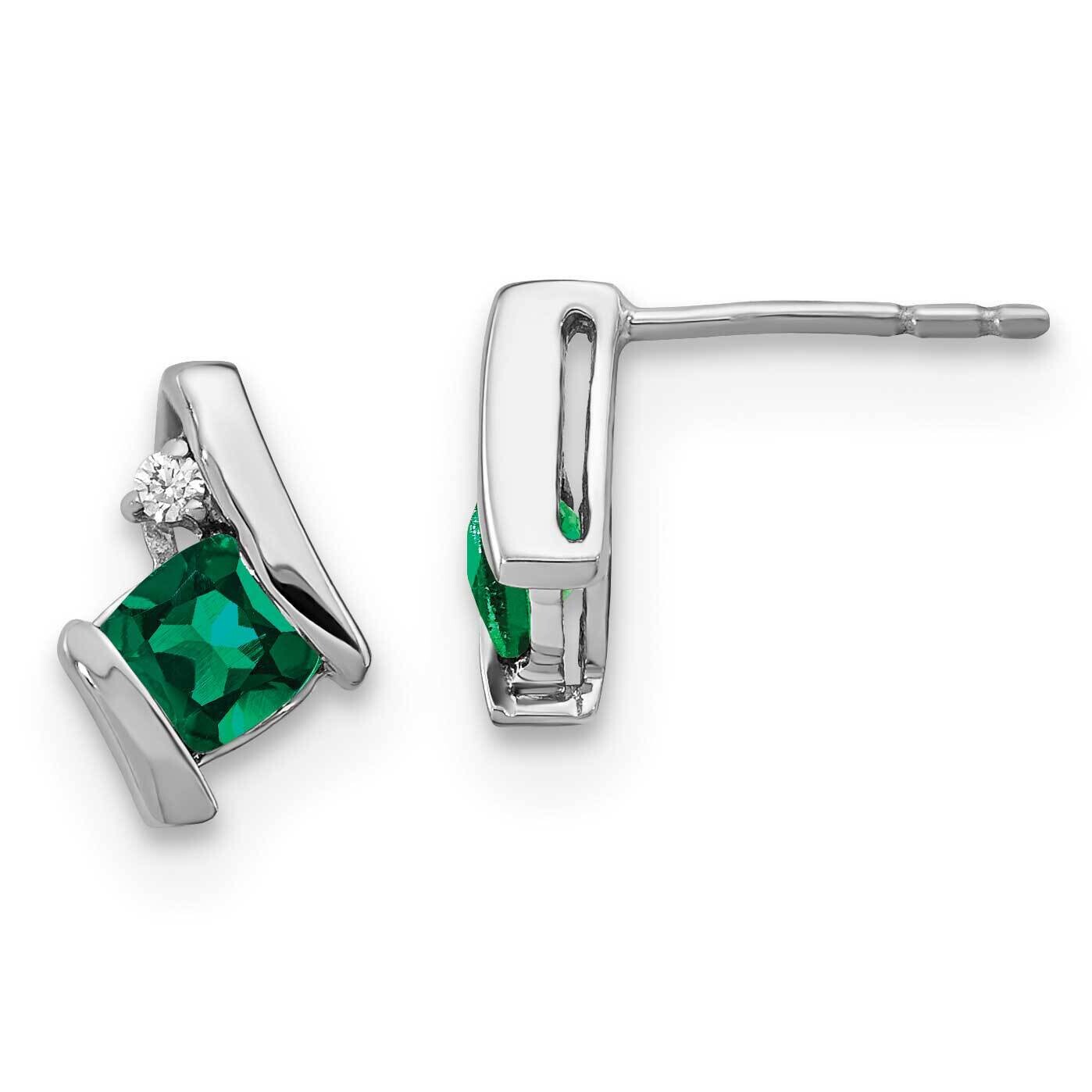 Cushion Cr. Emerald Diamond Earrings 14k White Gold EM7398-CEM-003-WA, MPN: EM7398-CEM-003-WA,