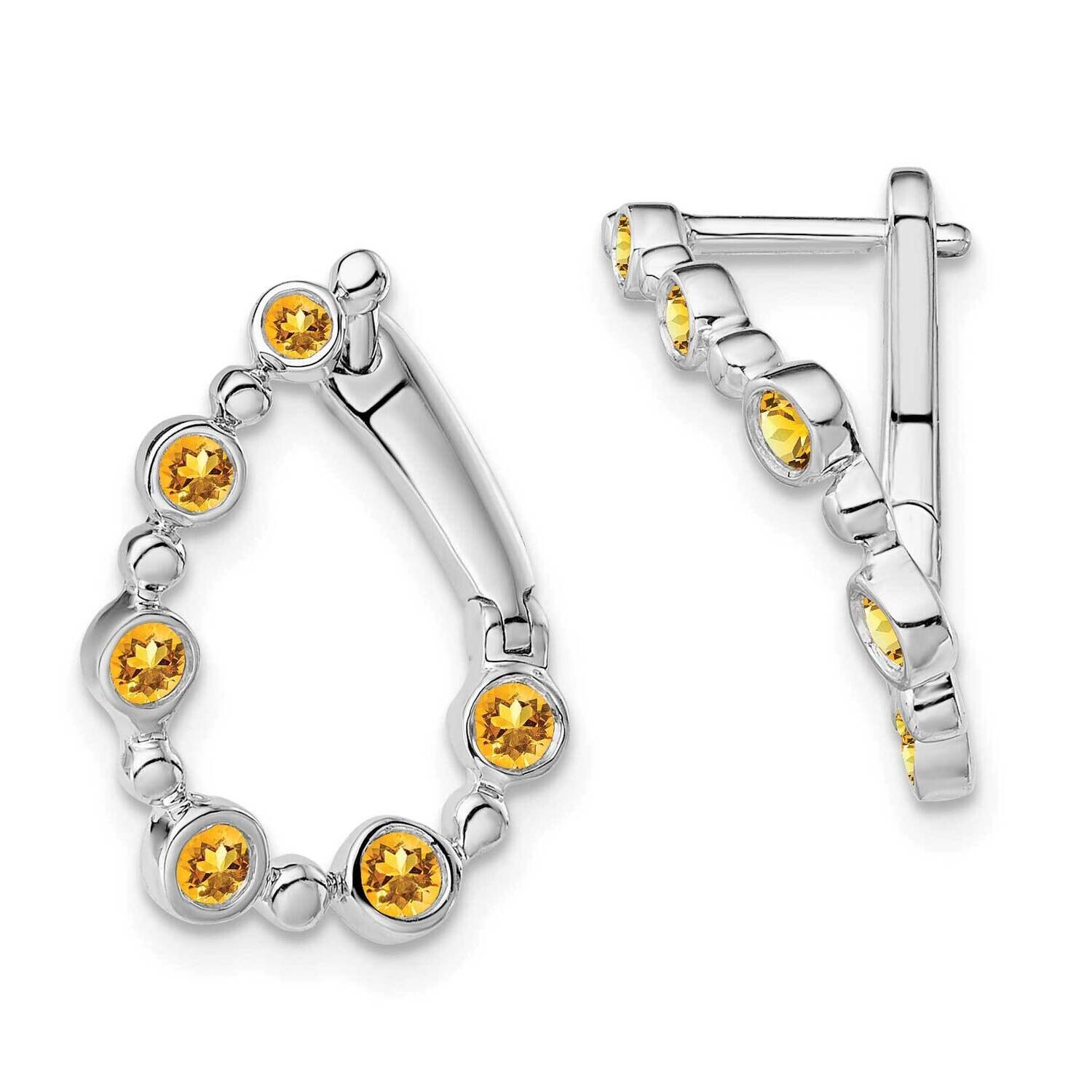 Citrine Teardrop Hoop Earrings 14k White Gold EM7455-CI-W, MPN: EM7455-CI-W, 191101843792