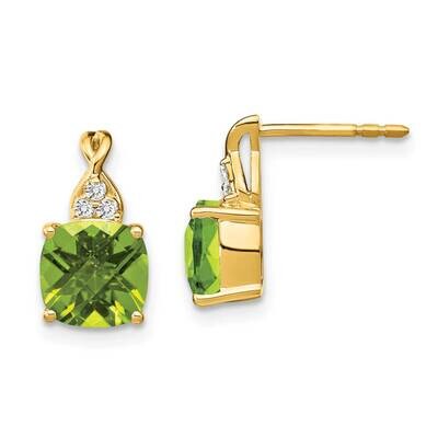 Checkerboard Peridot Diamond Earrings 14k Gold EM4393-PE-006-YA, MPN: EM4393-PE-006-YA, 191101401794