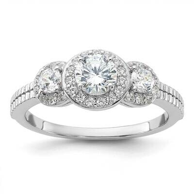 Cheryl M Brilliant-Cut CZ 3-Stone Halo Textured Side Ring Sterling Silver Rhodium-Plated QCM1656, M…