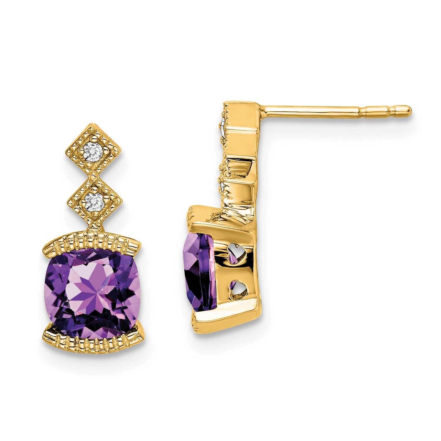 Amethyst Diamond Earrings 14k Gold EM7081-AM-004-YA, MPN: EM7081-AM-004-YA, 191101839610