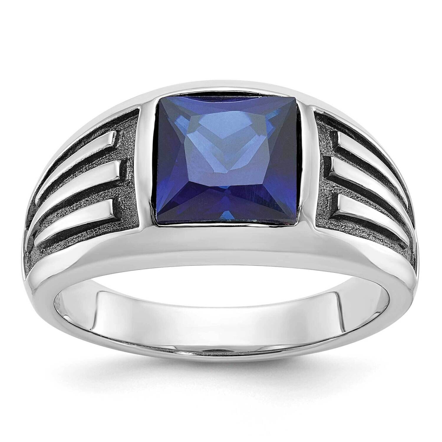Black Rhodium Ibgoodman Men&#39;s Created Sapphire Complete Ring 14k White Gold B84488-4WCS by IBGoodma…