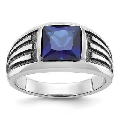 Black Rhodium Ibgoodman Men&#39;s Created Sapphire Complete Ring 14k White Gold B84488-4WCS by IBGoodma…