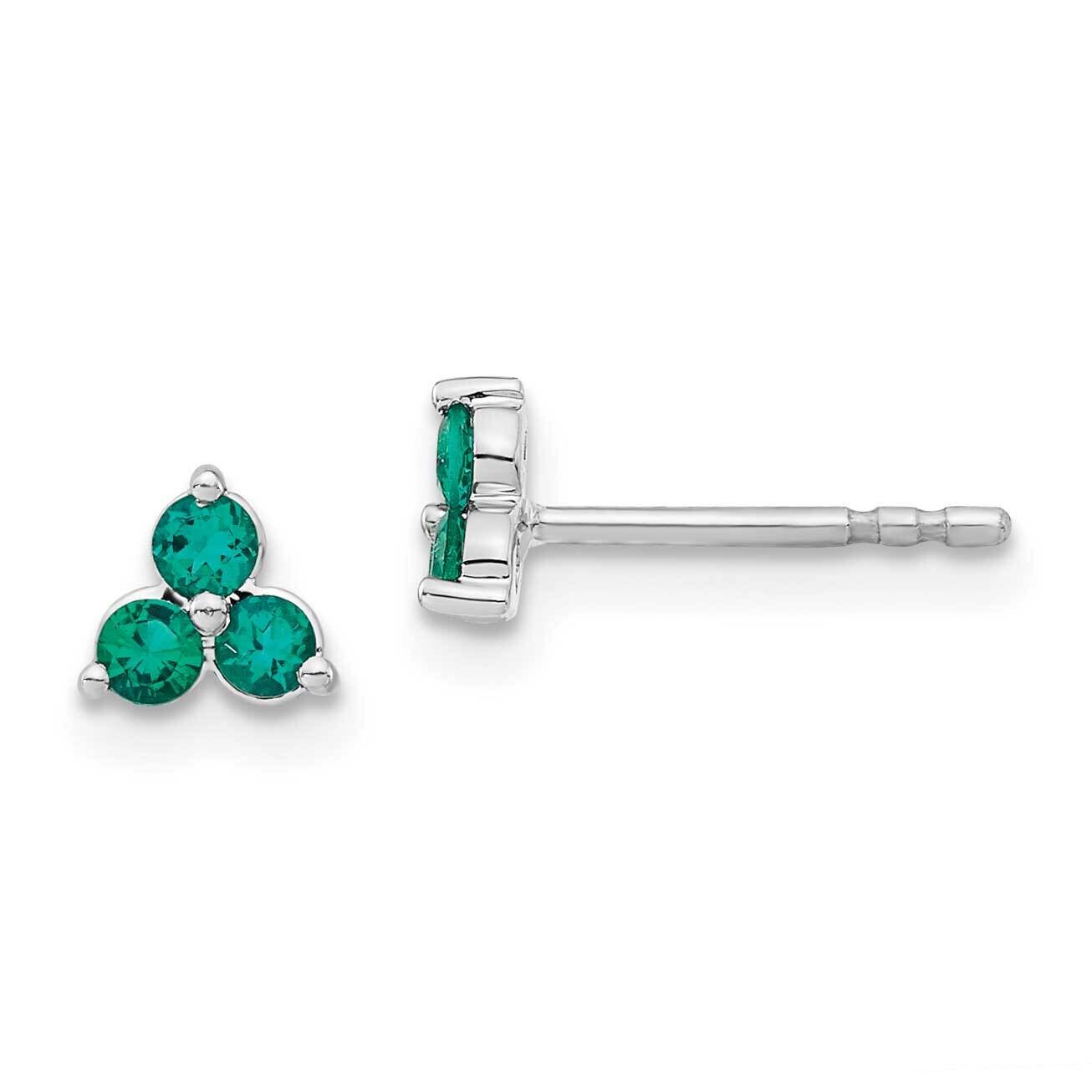 3-Stone Created Emerald Triangle Earrings 14k White Gold EM7119-EM-W, MPN: EM7119-EM-W, 191101841668