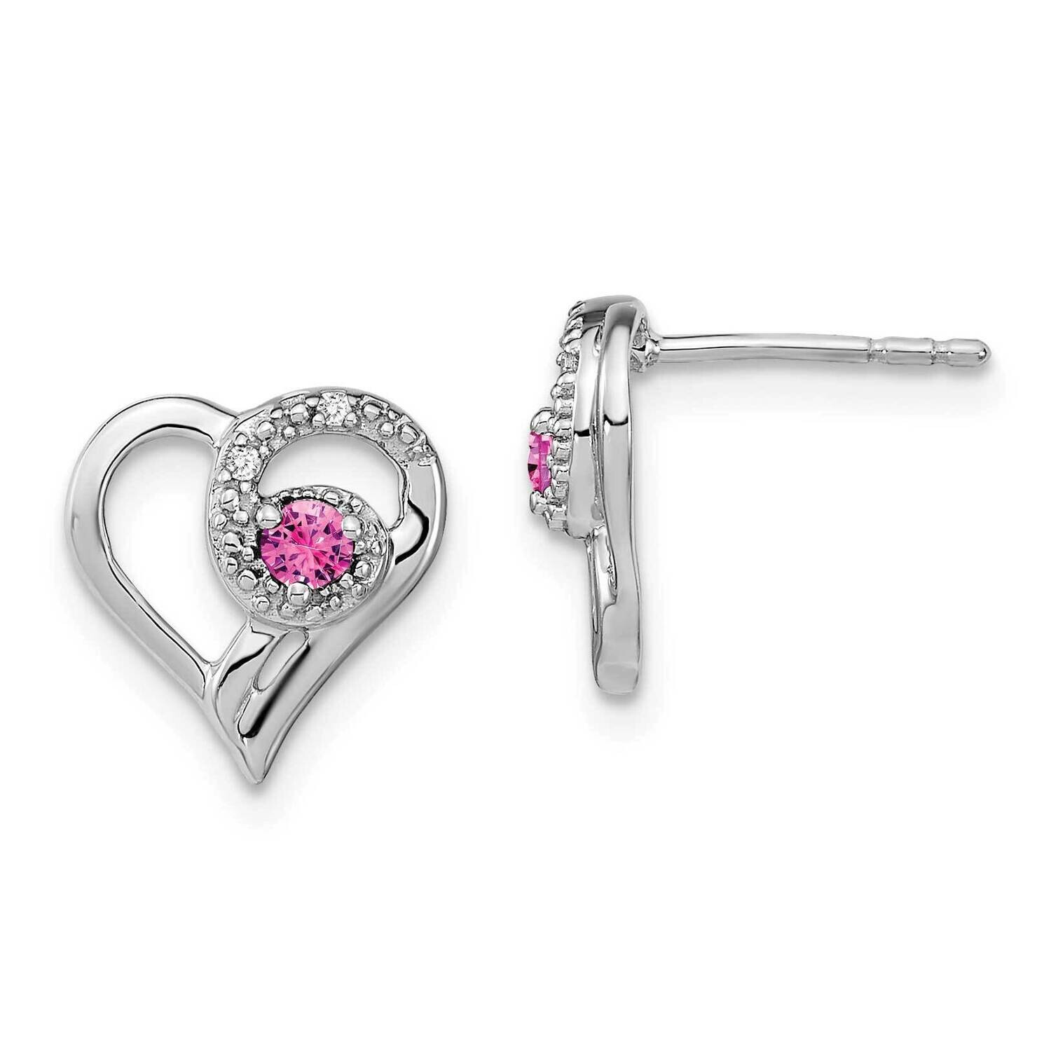 Pink Sapphire Diamond Heart Earrings 14k White Gold EM7173-PS-002-WA, MPN: EM7173-PS-002-WA, 191101…