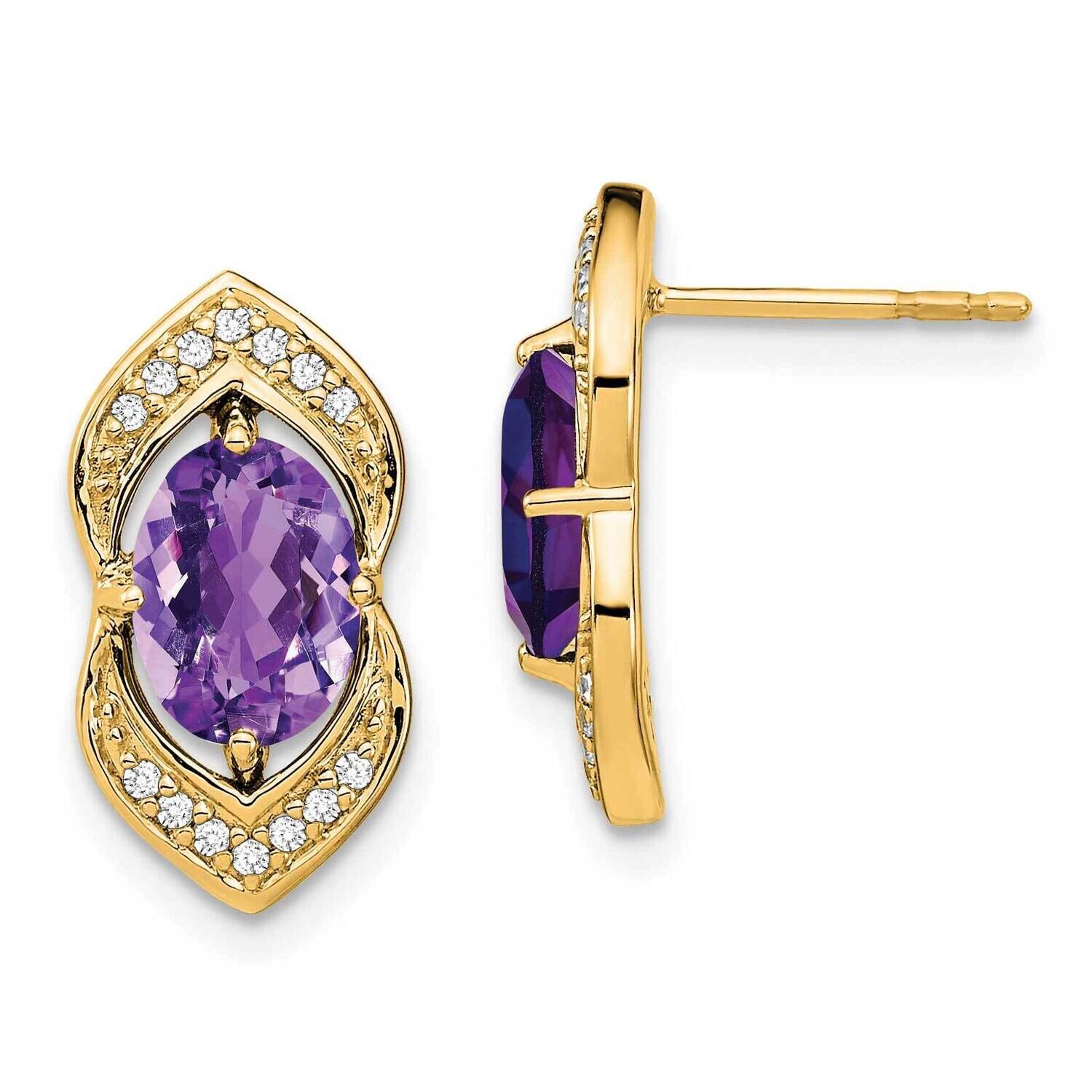 Amethyst Diamond Post Earrings 14k Gold EM7088-AM-014-YA, MPN: EM7088-AM-014-YA, 191101840036