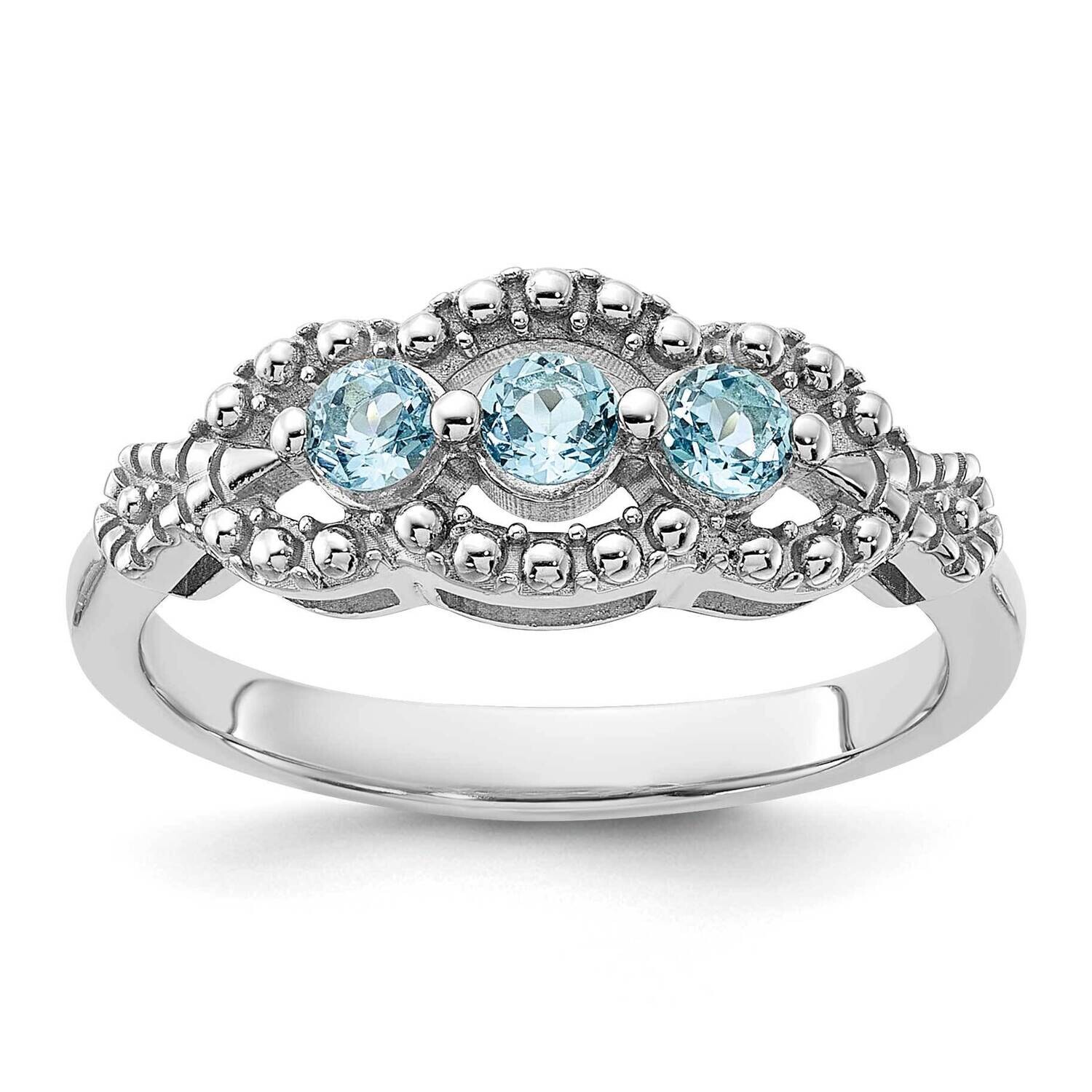 Light Swiss Blue Topaz Ring Sterling Silver Rhodium-Plated QR7440BT, MPN: QR7440BT,
