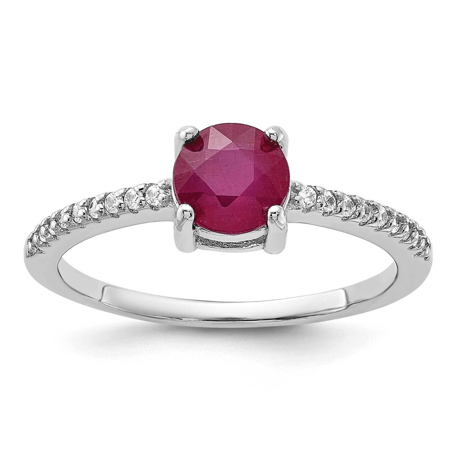Rh-Plated-Plated 1.43R Ruby .12Wt White Topaz Ring Sterling Silver QR7443R
